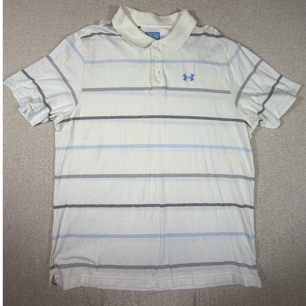 NWOT Under Armour Men 2XL White Striped Lightweight Athletic Golf Polo Shirt